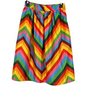 Rainbow Chevron Mid-Length Skirt With Elastic Back Zip Closure Size Small